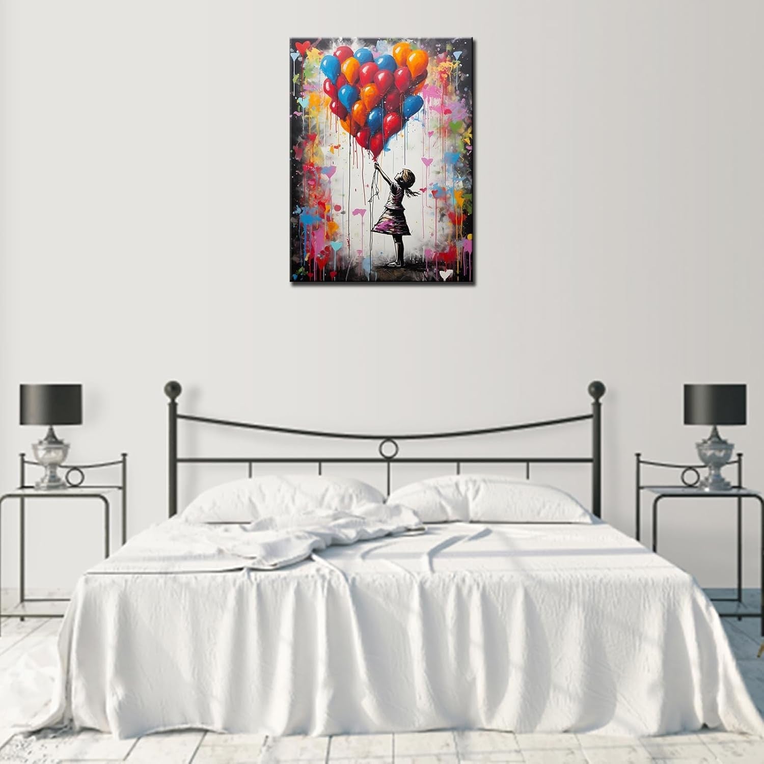 Banksy Style Balloon Girl Canvas Wall Art Framed 40x30cm