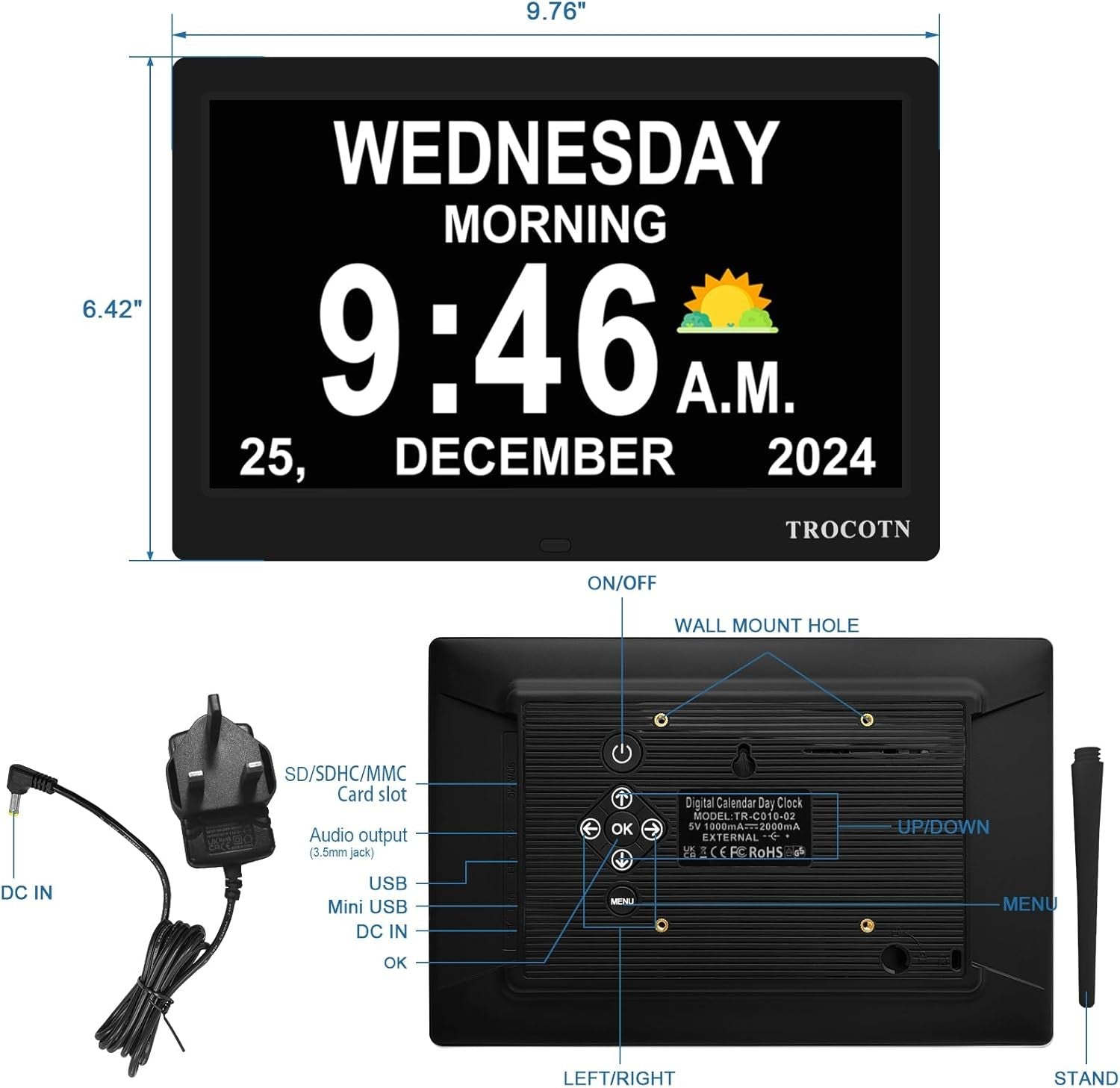 Large Digital Calendar Clock Day Date Time Display Remote Easy Read