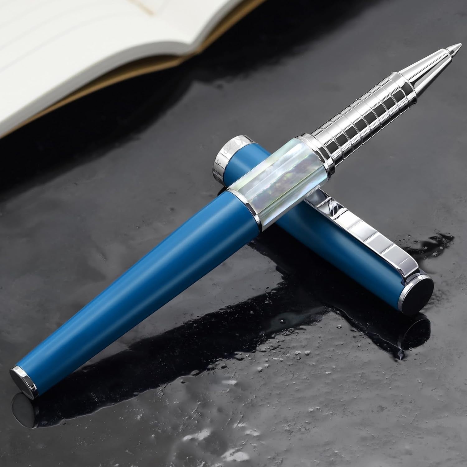 Luxury Rollerball Pen Lapis Blue Fine Tip Mother of Pearl Gift Box Included