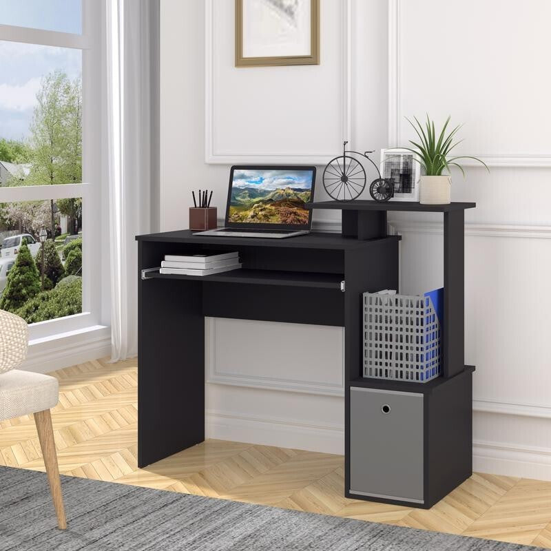 Black Computer Desk with Keyboard Tray & Storage Drawer – Home Office