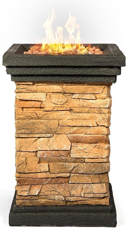 Outdoor Gas Fire Pit Column Heater Patio Garden Effect 40,000BTU Smoke-Free