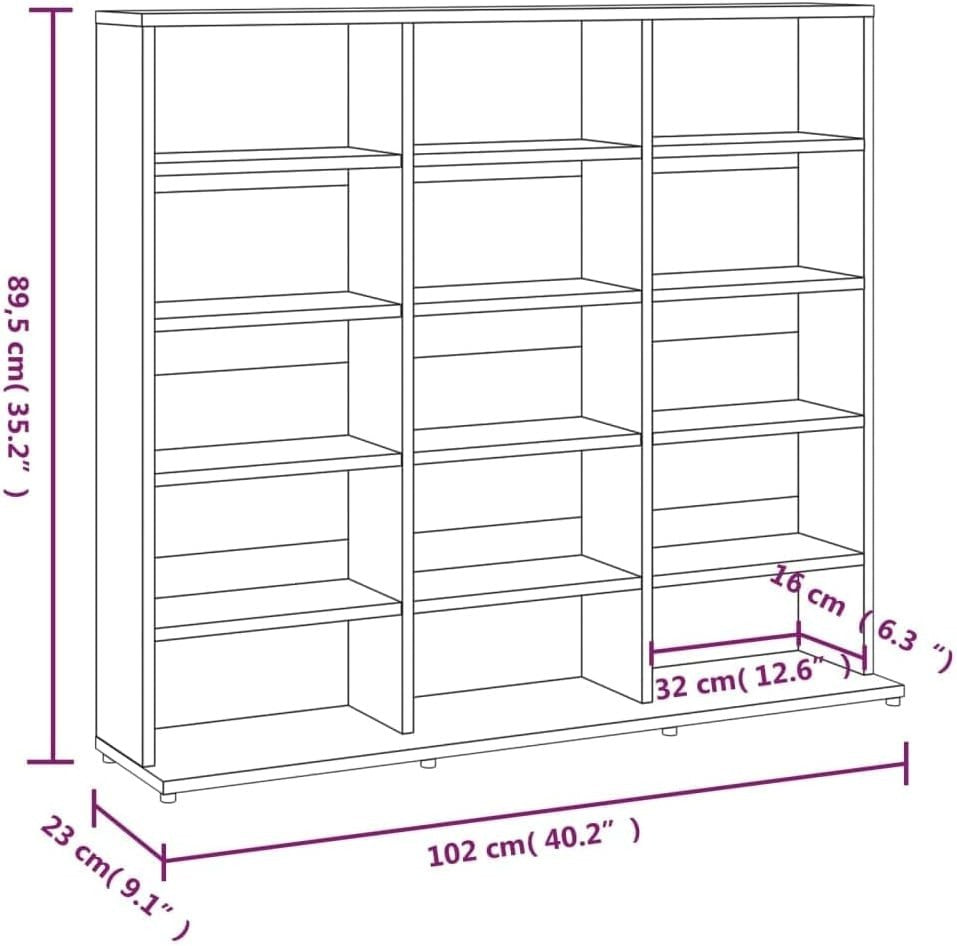 CD Storage Cabinet 15 Compartment Media Shelf Bookcase Grey Sonoma