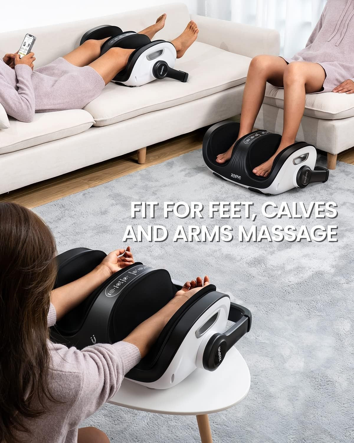 Foot & Calf Massager with Heat, Deep Kneading, Remote & Adjustable Fit