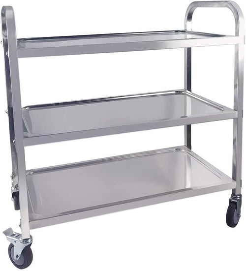 Stainless Steel Kitchen Trolley 3 Tier Utility Serving Cart Locking