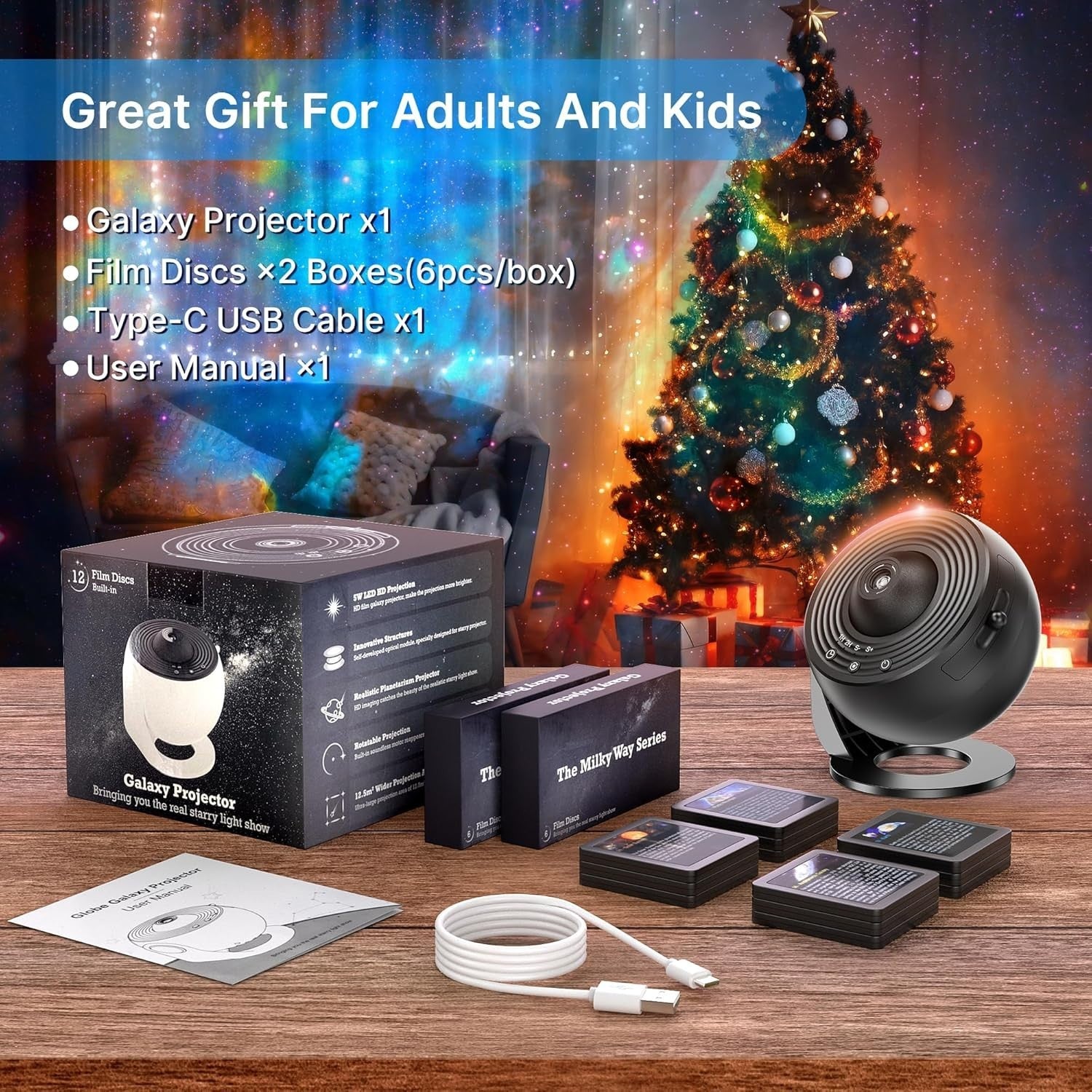 Galaxy Star Projector 13 Disc Planetarium 360° Rotating Night Light