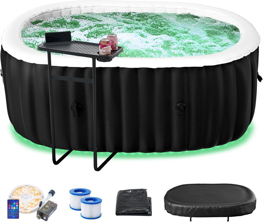 1–2 Person Inflatable Hot Tub LED Spa 100 Air Jets Heated Oval