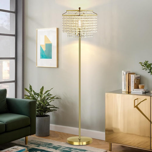 Crystal Floor Lamp Standing Light with Foot Switch Luxury Tall Living Room