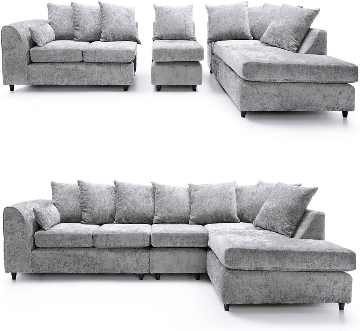 5 Seater L Shape Sofa Corner Unit – Light Grey RH Scatter Back Couch
