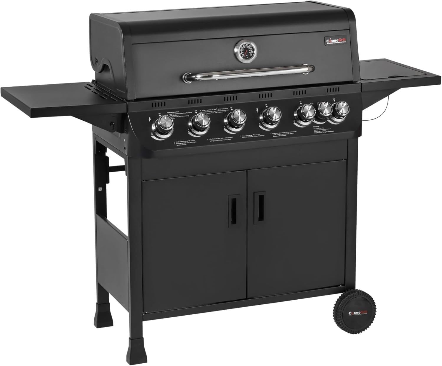 7 Burner Gas BBQ Grill with Side Burner, Thermometer & Warming Rack