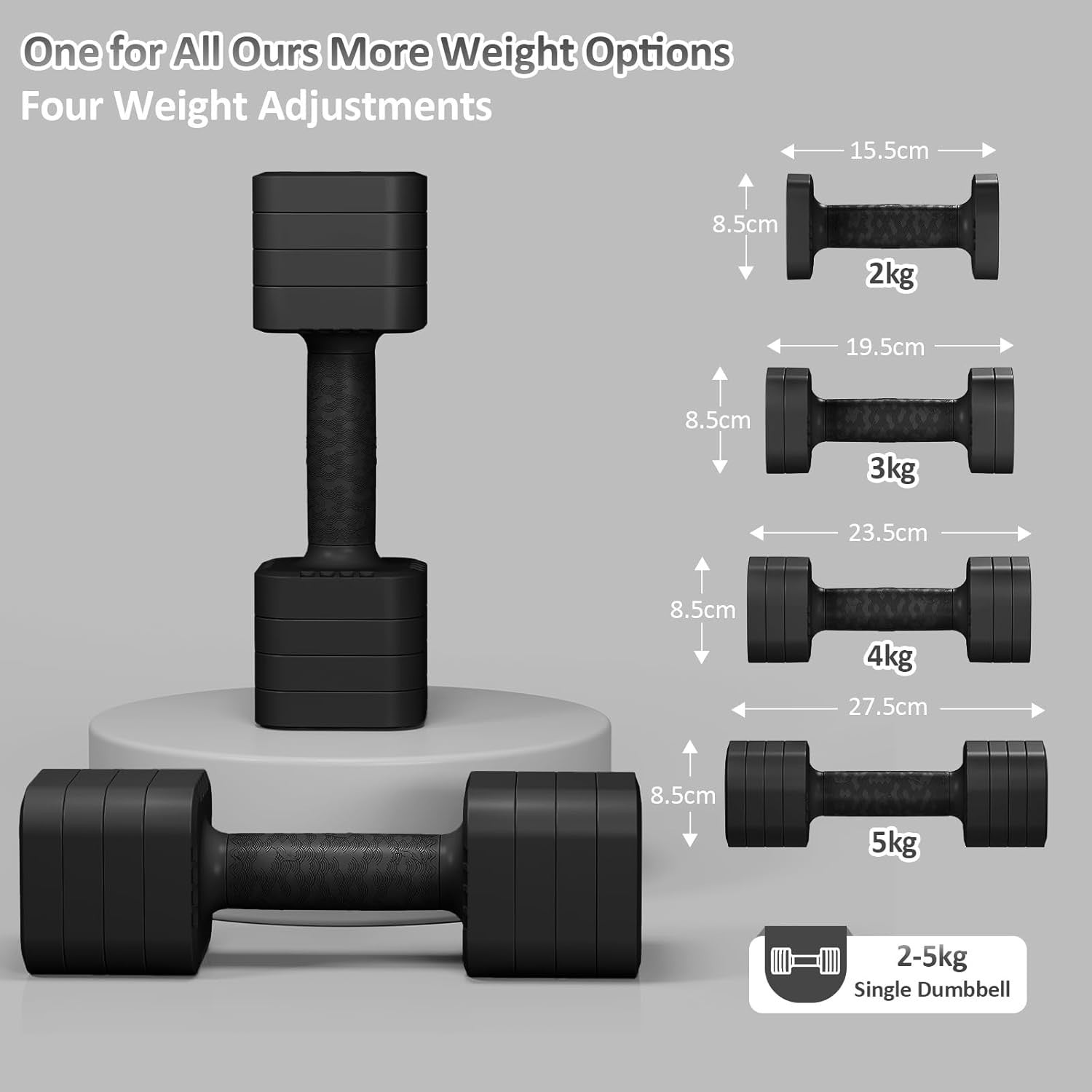 5kg Adjustable Dumbbells Pair 4-in-1 Non Slip Home Gym Weights Band