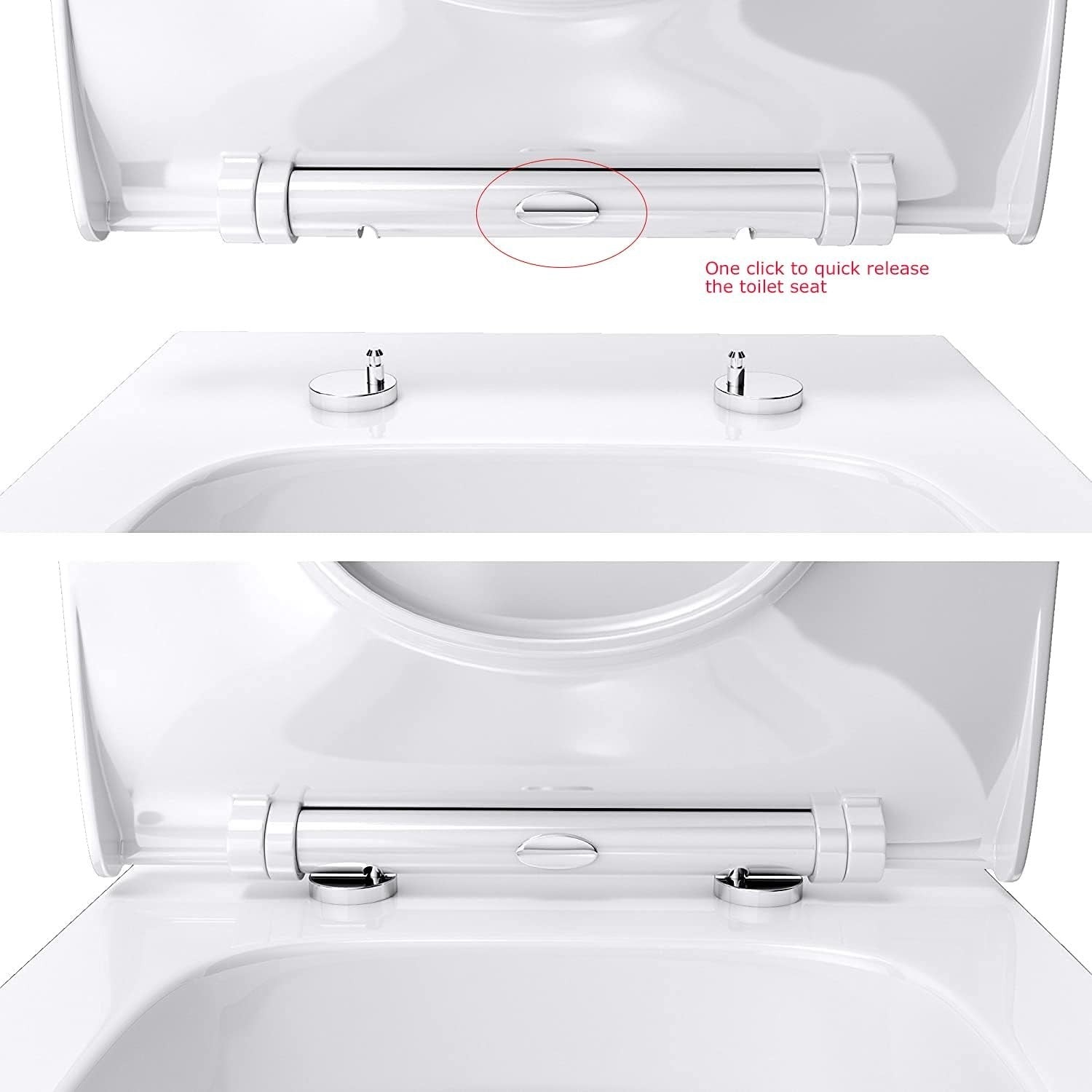Soft Close D-Shaped Toilet Seat Slim Quick Release White Gloss 360x470mm