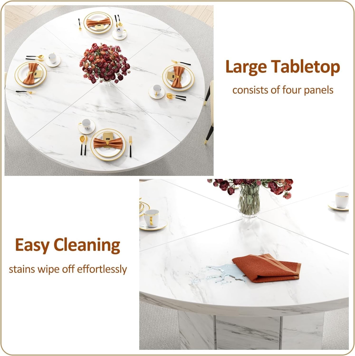 White Faux Marble Dining Table 4-6 Seater Modern Kitchen 120cm