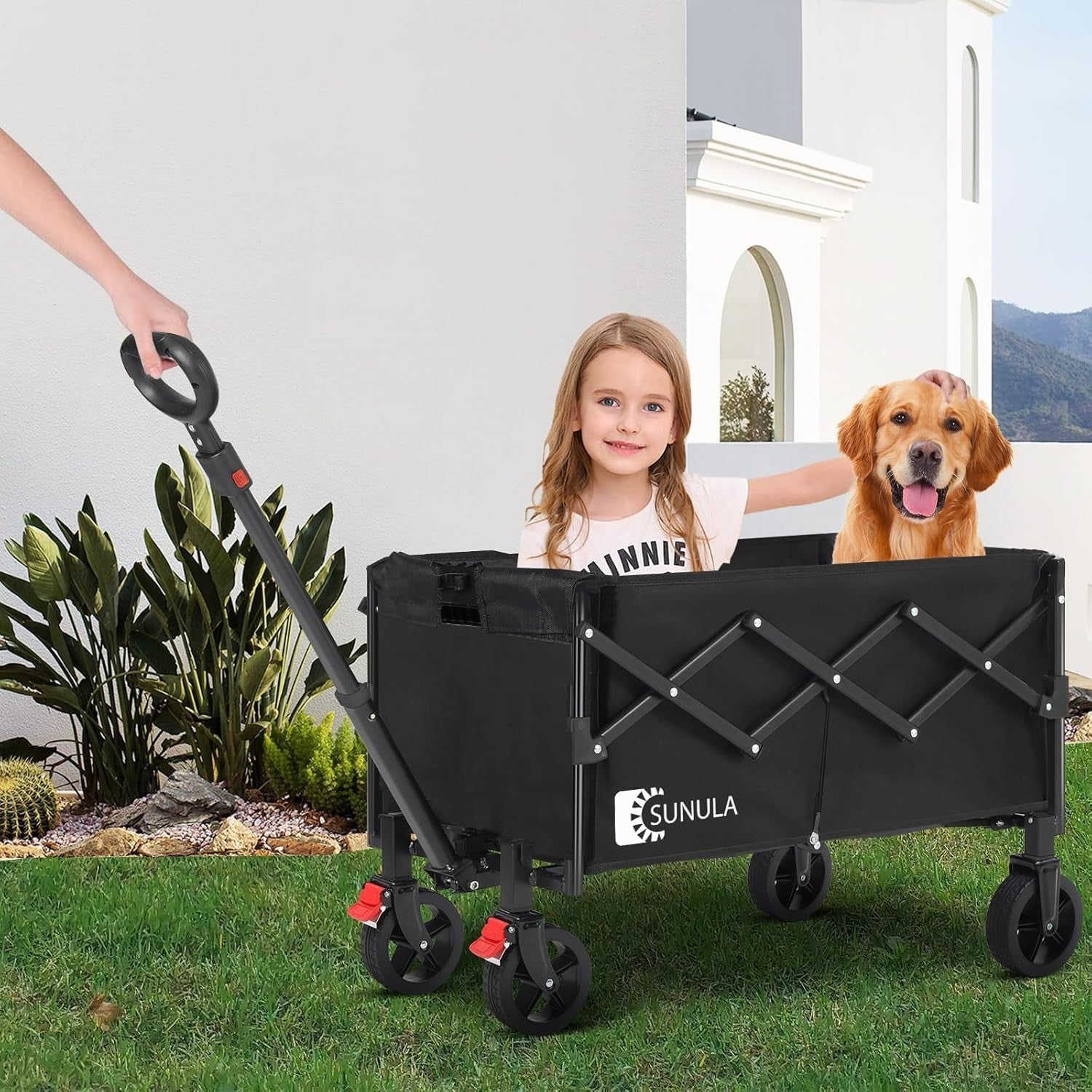Black 120L Folding Camping Wagon 220lbs Heavy Duty Garden Trolley All-Terrain