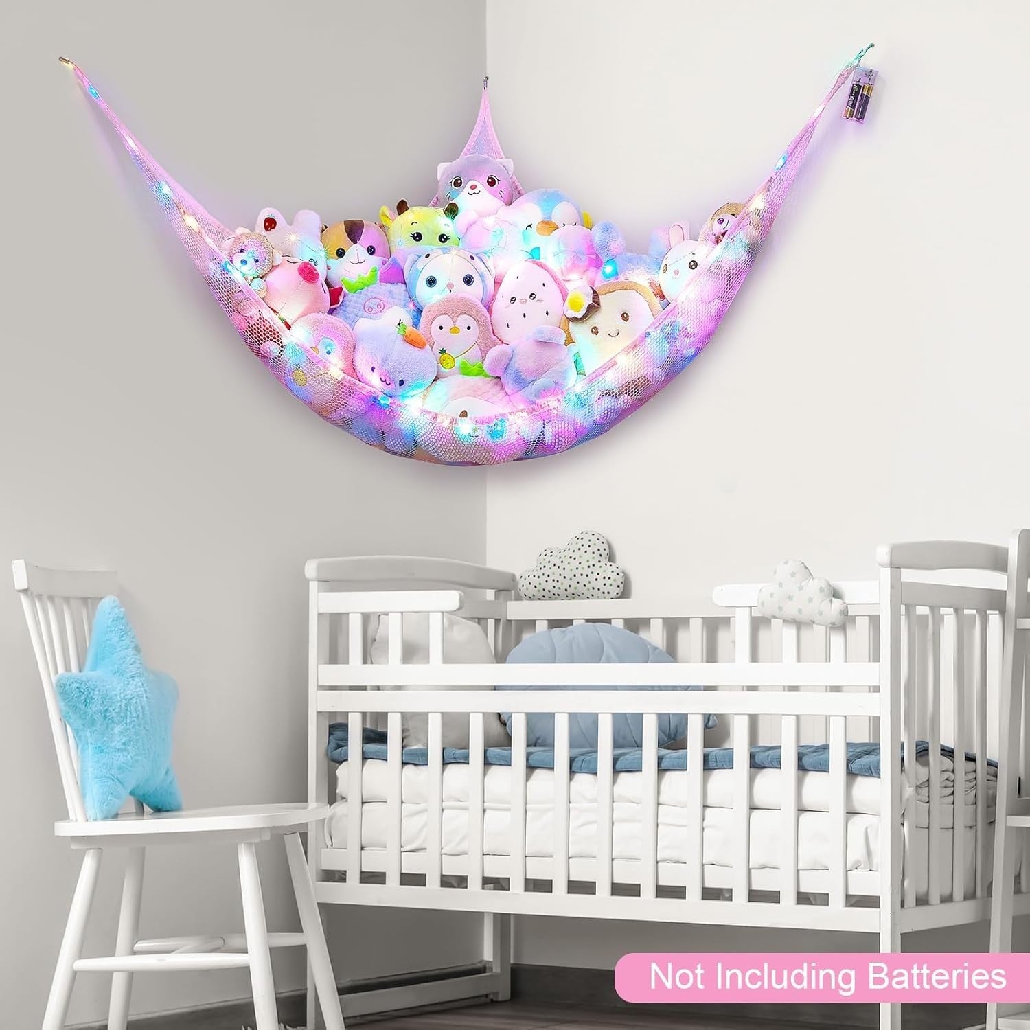 LED Toy Hammock Corner Net Storage – Kids Stuffed Animal Organizer