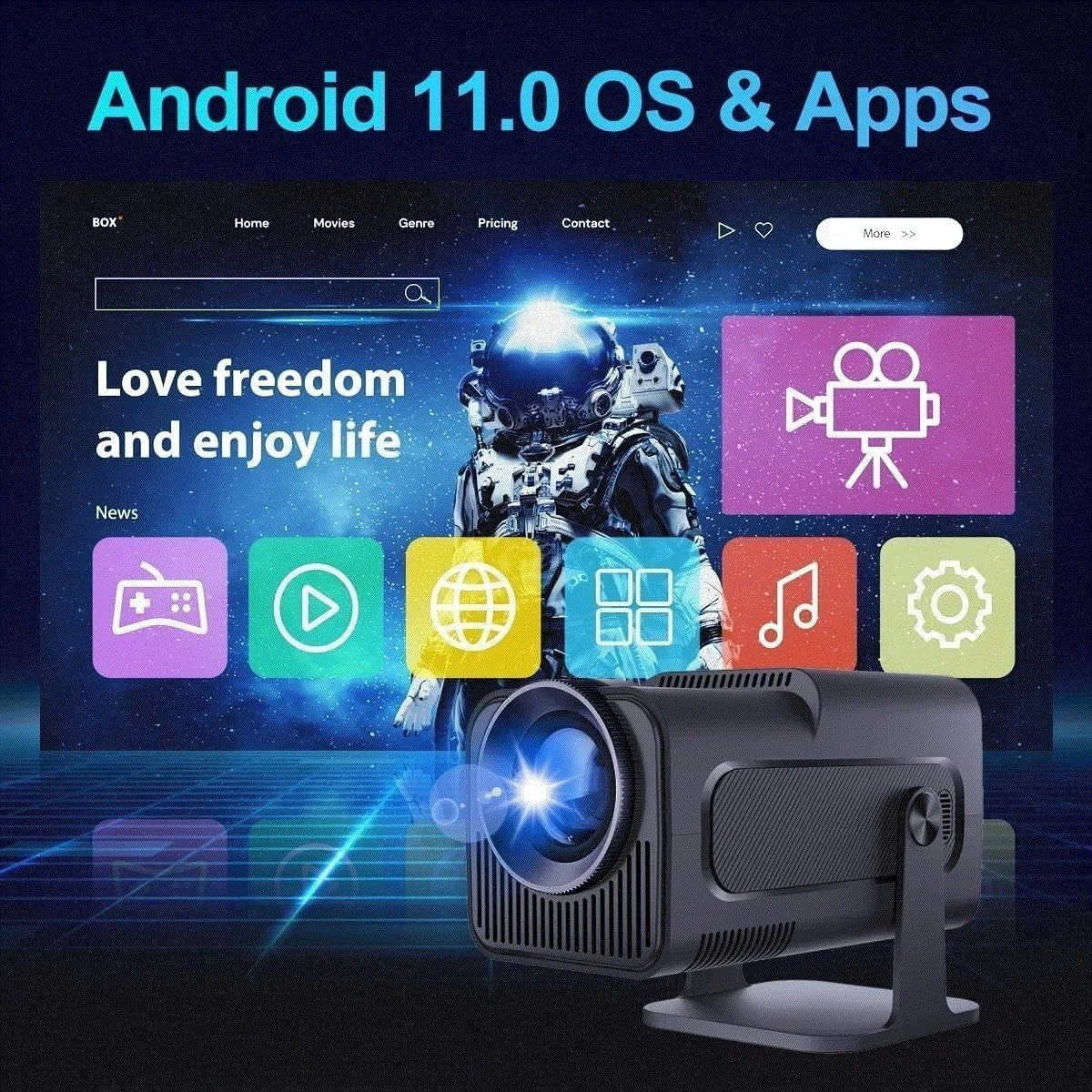 Mini 1080P Smart Projector Android TV WiFi 6 Bluetooth 180° 4K