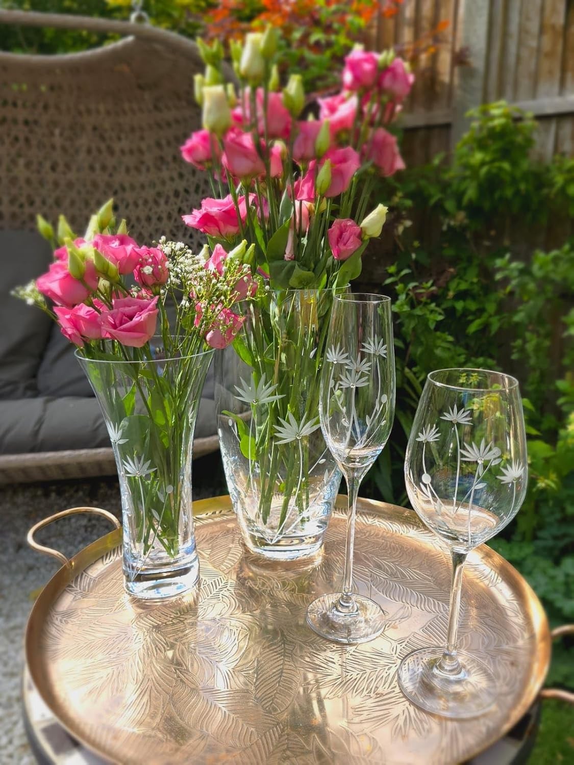 Crystal Glass Trumpet Flower Vase 25cm Tall Hand Cut Floral Home Décor