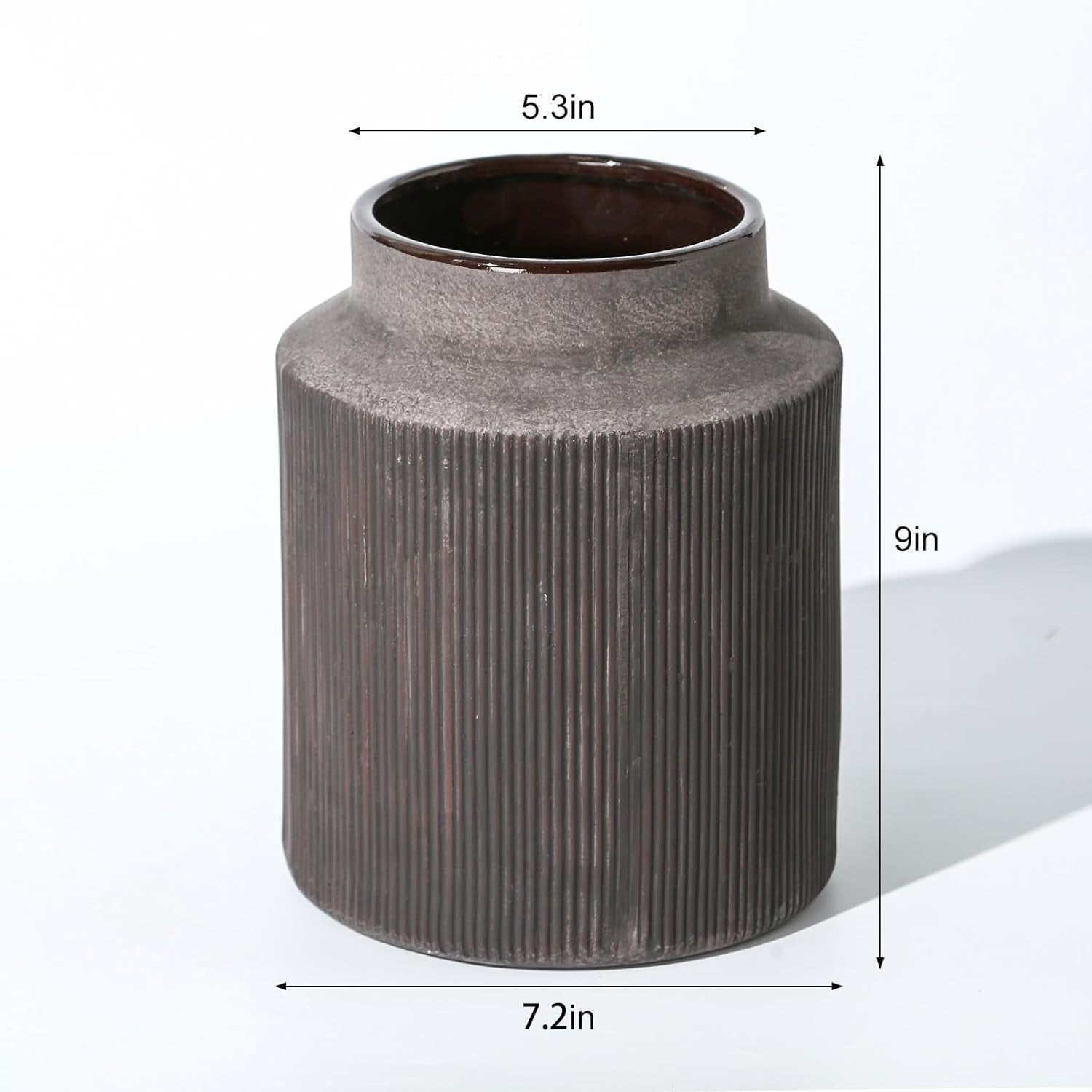 Dark Brown Rustic Terracotta Vase 9in Large Farmhouse Flower Home Decor