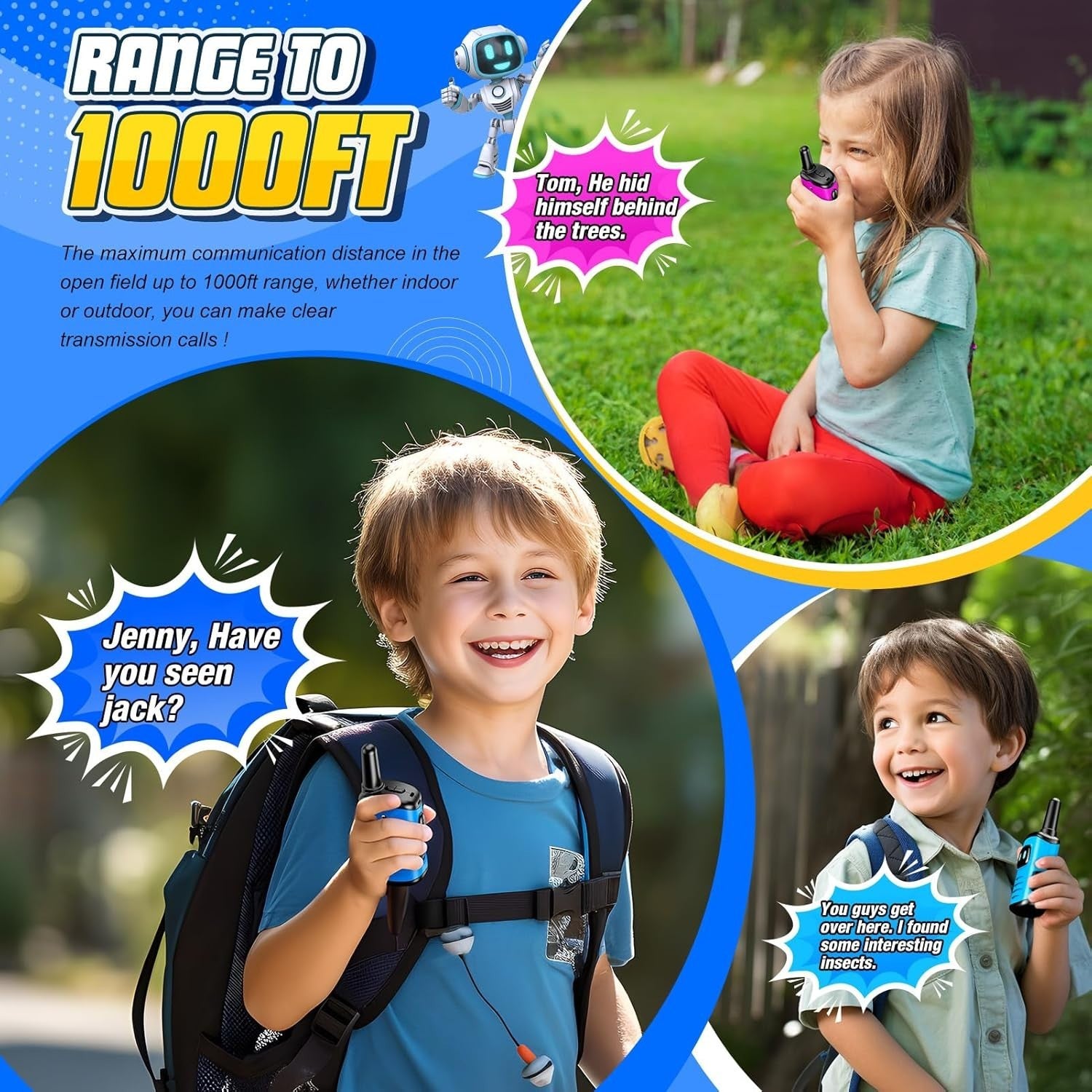 Kids Walkie Talkies 3 Pack Outdoor Toy Radios Long Range Boys Girls Gift