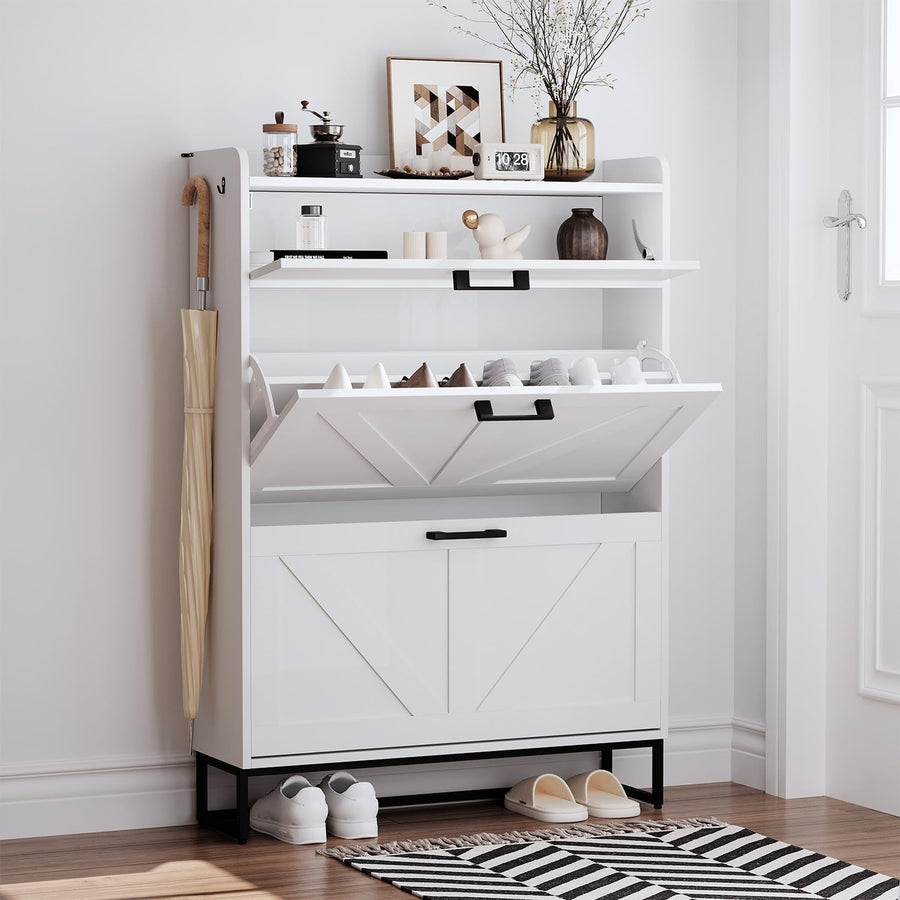 Narrow Shoe Cabinet with 3 Flip Drawers & Adjustable Shelves – Large Storage
