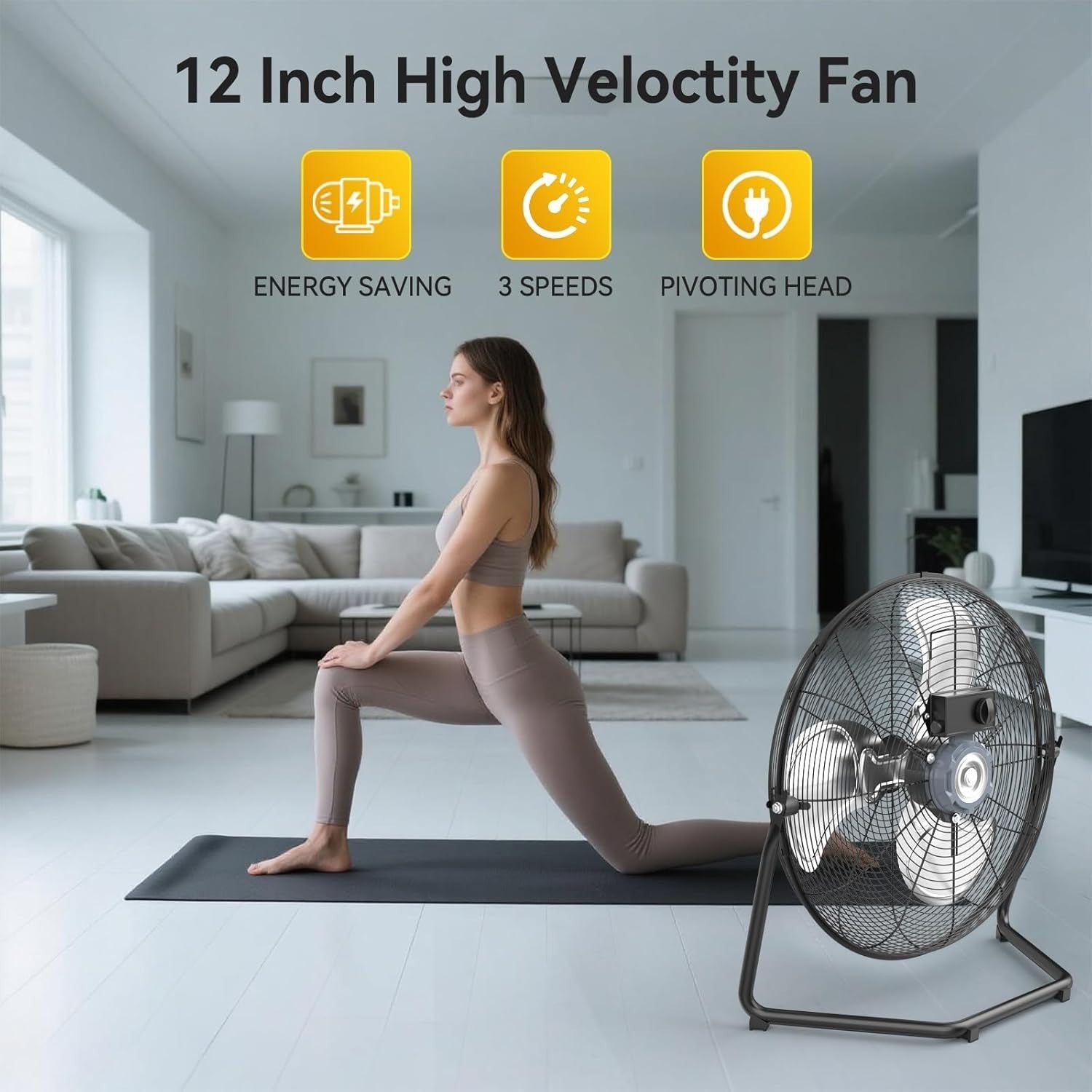 12" High Velocity Floor Fan 3-Speed Metal 180° Tilt Heavy Duty Quiet Cooling Gym