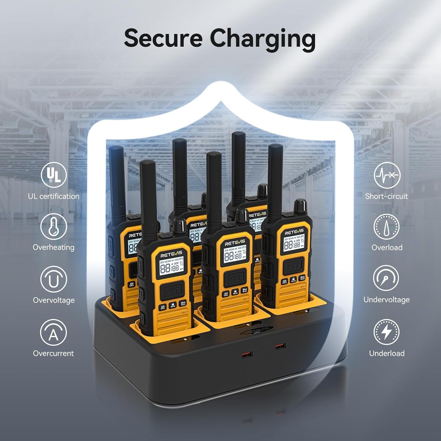 IP67 Waterproof Walkie Talkies 6 Pack Long Range Industrial Two Way Radio