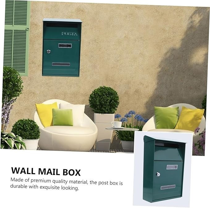 Wall Mount Metal Mailbox Green Galvanized Lockable Post Box Secure Stylish