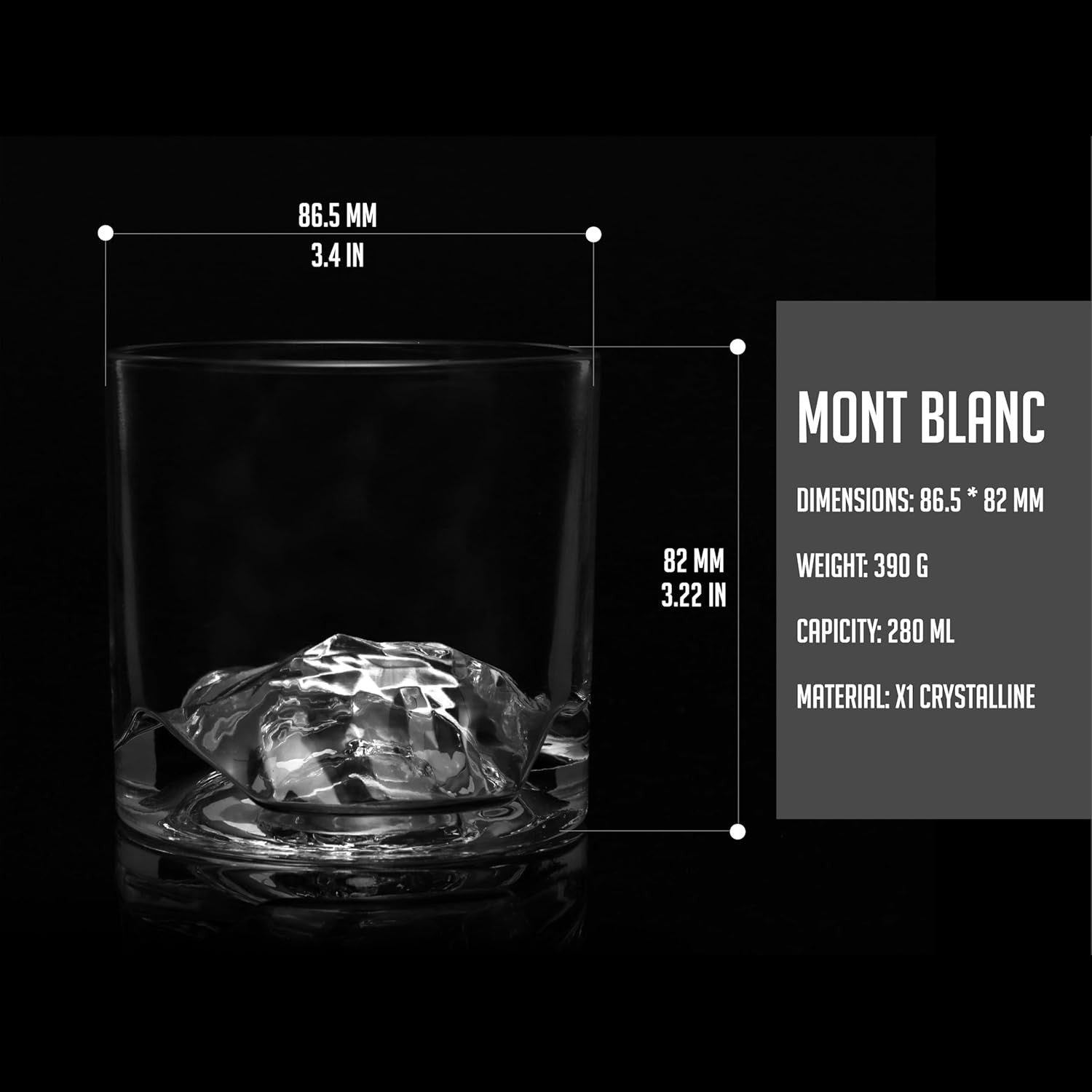 Mont Blanc Mountain Whiskey Glasses Set of 2 – 280ml Freeze-Chill Crystal Tumble