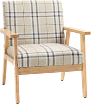 Modern Beige Linen Armchair with Rubberwood Frame – Comfortable 1-Seater Sofa
