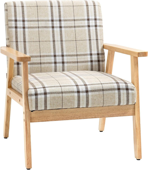 Modern Beige Linen Armchair with Rubberwood Frame – Comfortable 1-Seater Sofa