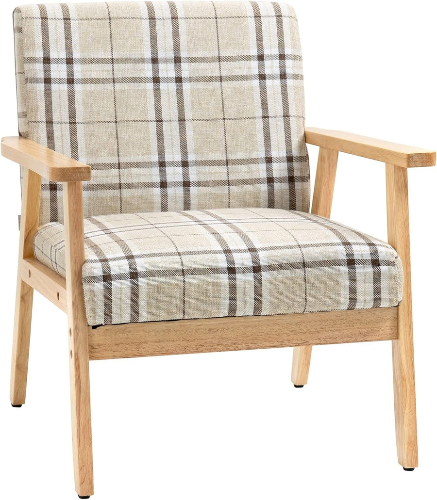 Modern Beige Linen Armchair with Rubberwood Frame – Comfortable 1-Seater Sofa