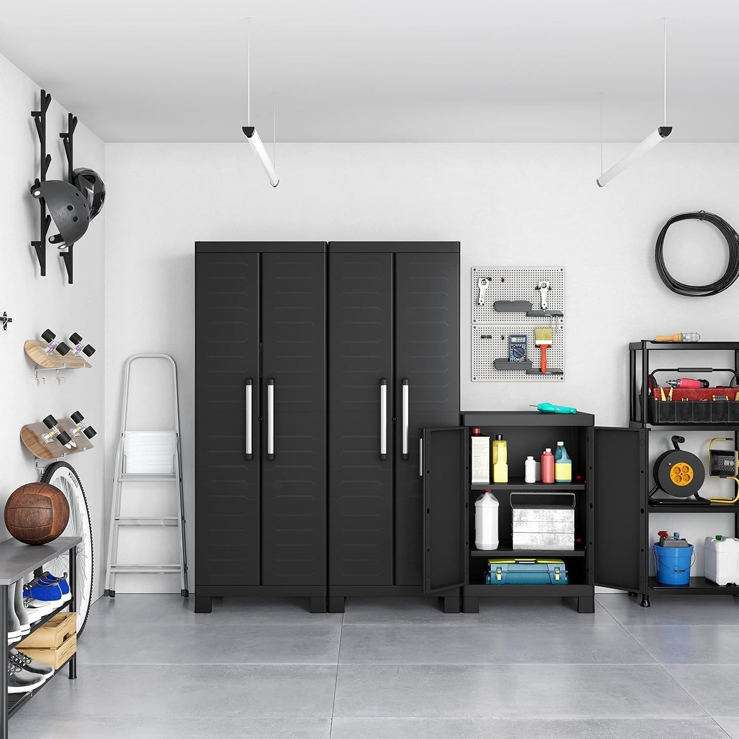 Space-Saving Indoor Storage Cabinet with Lockable Double Doors & Adjustable Shel