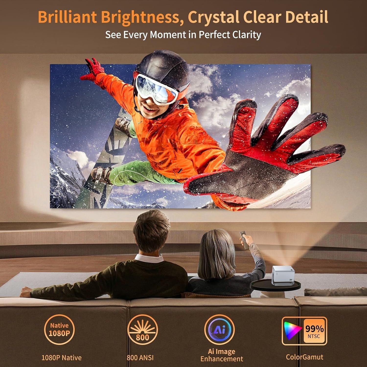 Smart 1080P Projector 800 ANSI 4K WiFi 6 Bluetooth Auto Focus 360° Stand