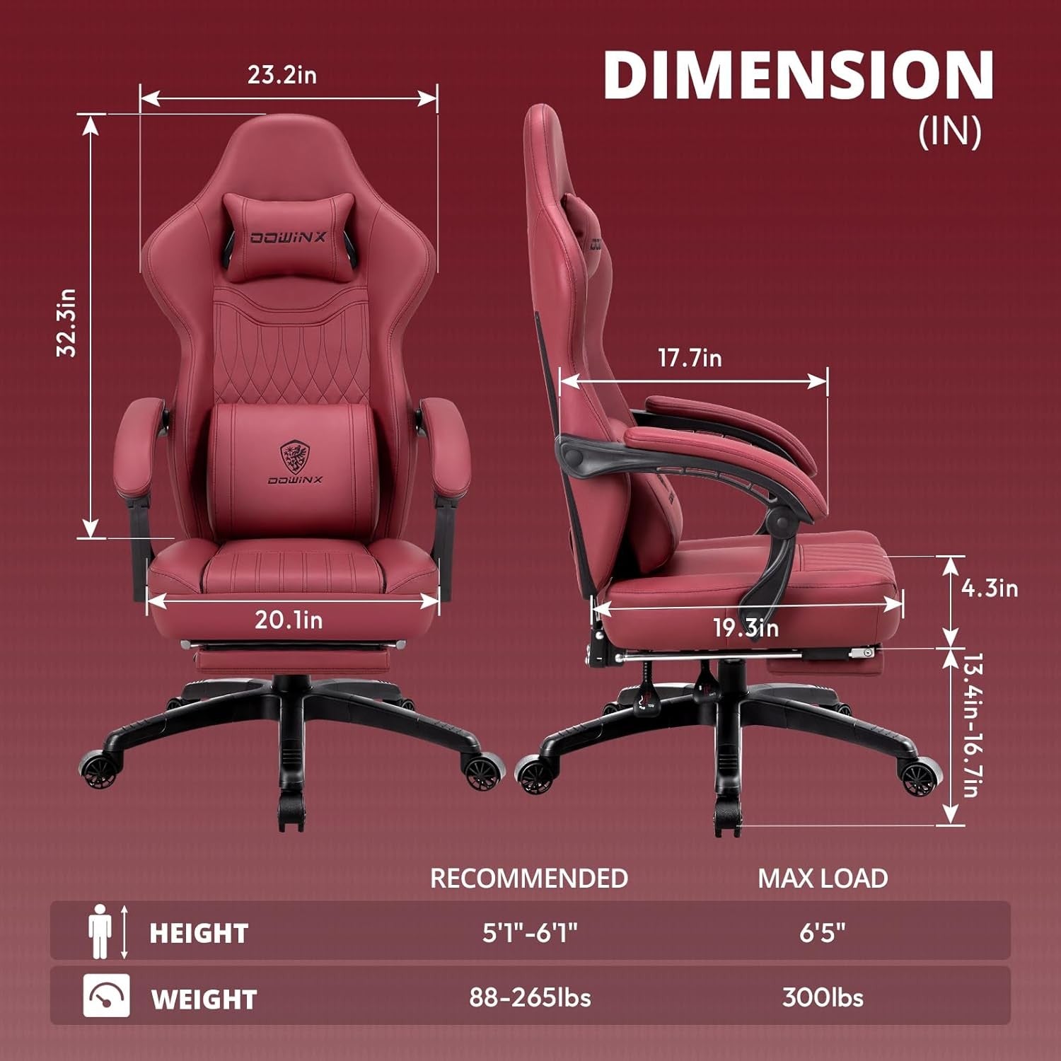 Gaming Chair with Pocket Spring Cushion Massage Lumbar Footrest Red