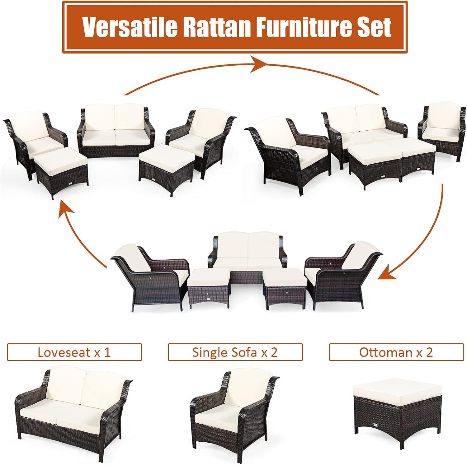 5pc Rattan Garden Sofa Set Off-White | Outdoor Patio Furniture & Seats