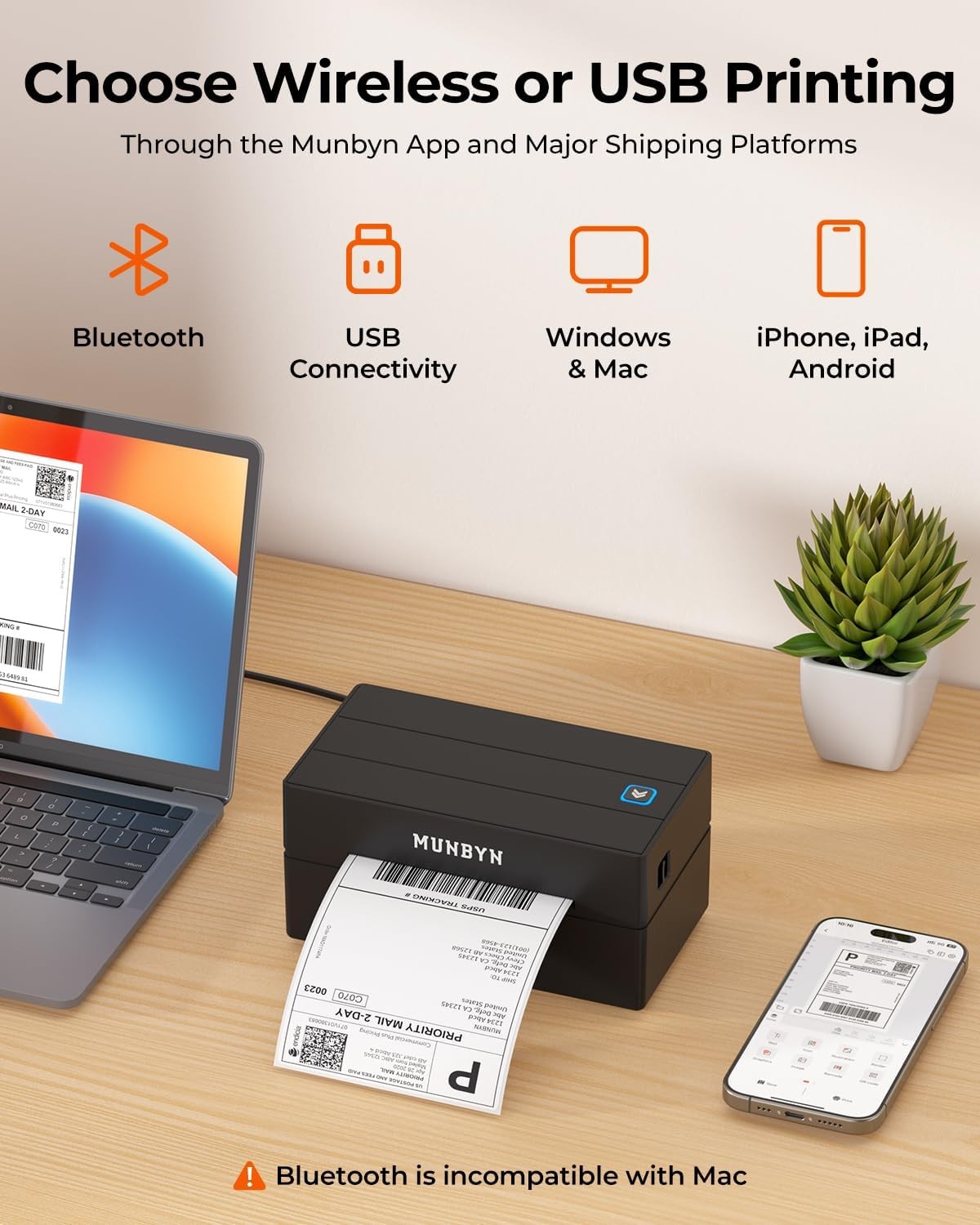 Bluetooth Shipping Label Printer 4x6 Thermal USB