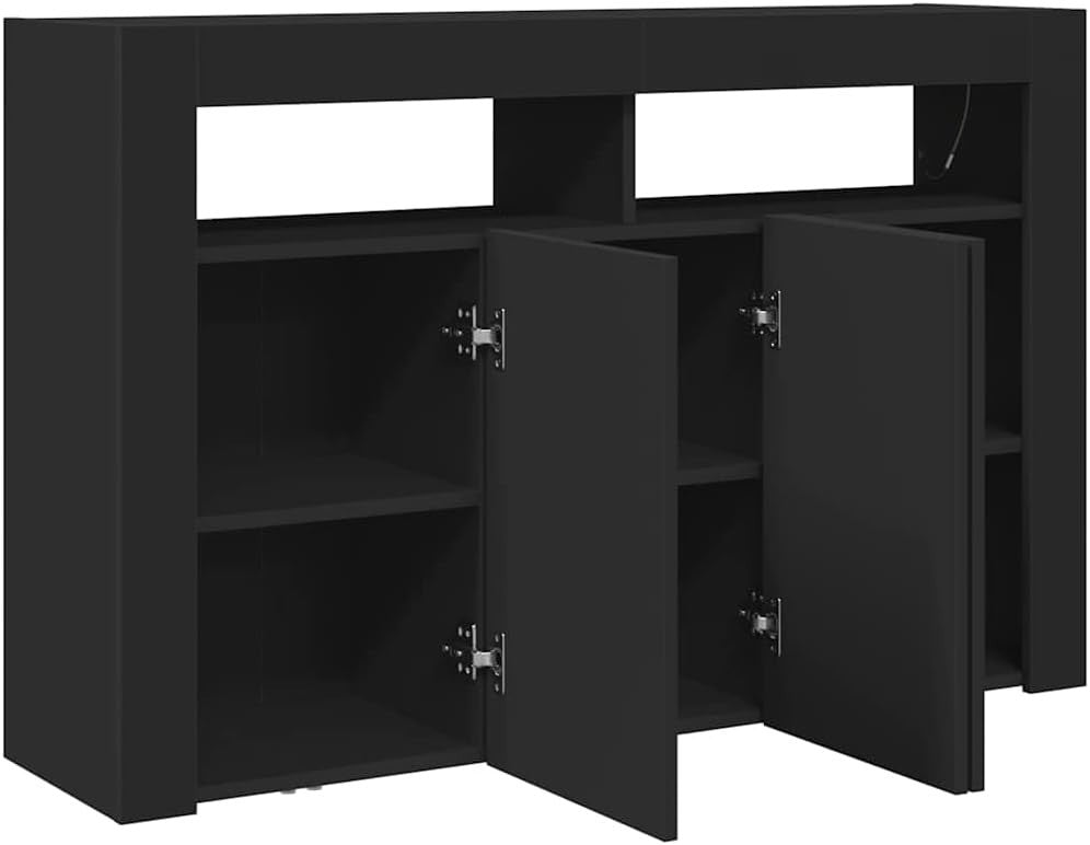 Modern Black LED Illuminated Sideboard Storage Cabinet 3 Doors Dining Room