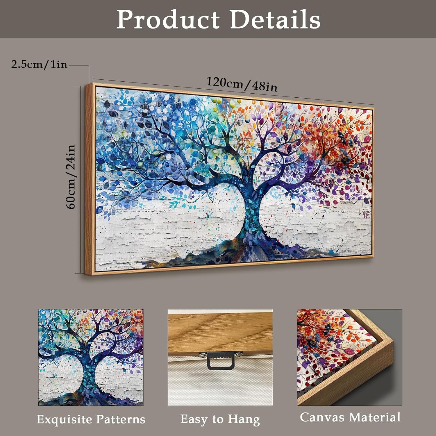 Tree of Life Canvas Wall Art Framed 120x60 cm Colorful Botanical Decor