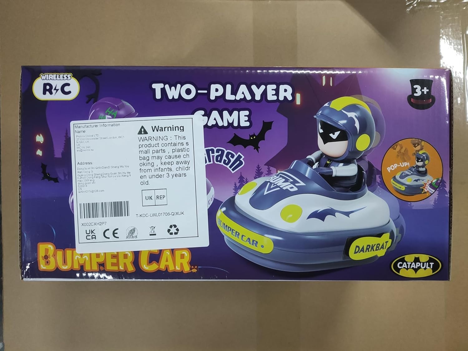 2 Pack RC Bumper Cars for Kids – Bat Design, Lights, Sound & Ejecting Drivers