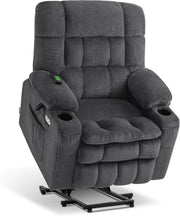 Dark Grey Dual Motor Riser Recliner Chair Heated Massage USB Fabric