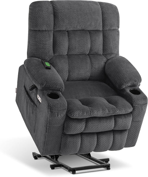 Dark Grey Dual Motor Riser Recliner Chair Heated Massage USB Fabric