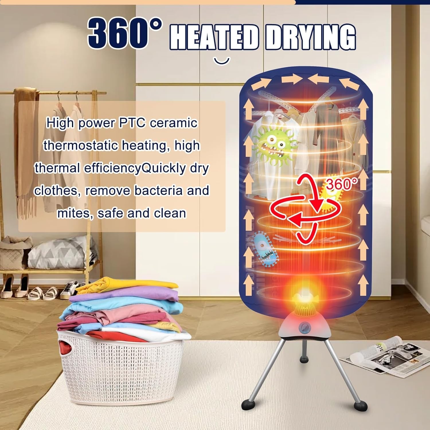 1000W Electric Clothes Dryer Heated Airer Pod 12kg Fast Indoor Drying