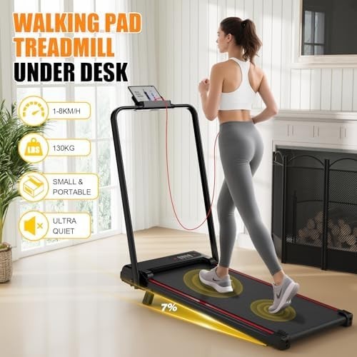 Foldable Walking Pad Treadmill 7% Incline 2.5HP LED Remote Home Gym