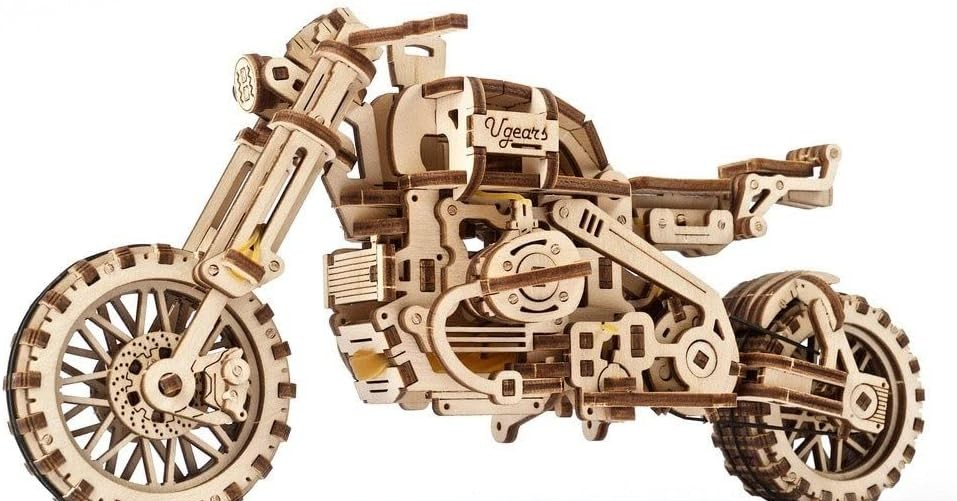 3D Wooden Motorbike Puzzle with Sidecar – DIY Model Kit, Moving Parts