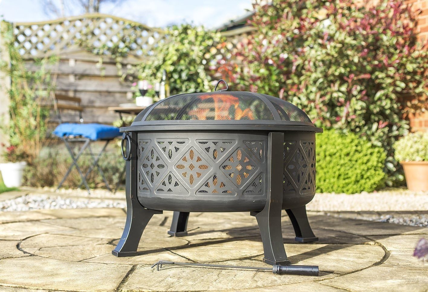 Large Deep Bowl Fire Pit with BBQ Grill | Outdoor Garden Heater | Steel Patio