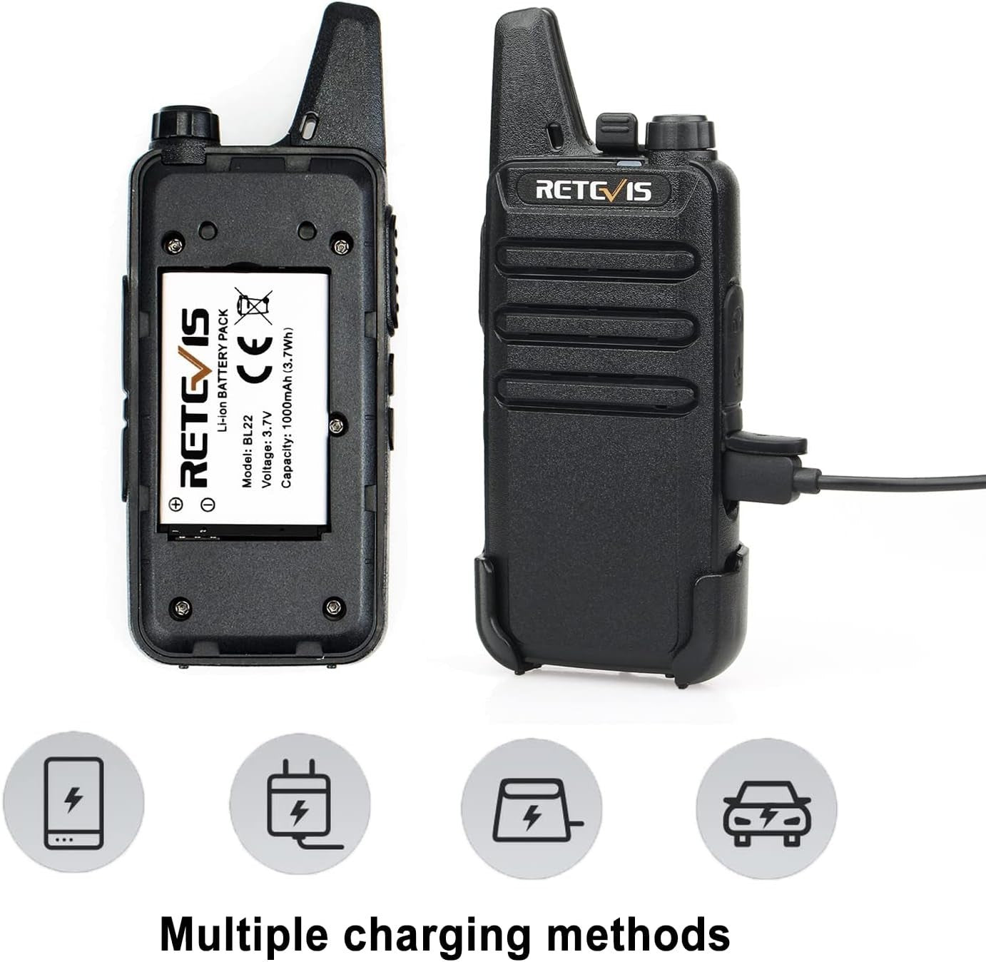 Mini Walkie Talkies PMR446 Rechargeable VOX w Headset 2 Pairs Black
