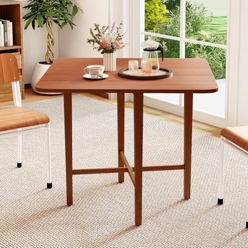 Folding Drop Leaf Dining Table for Small Spaces with Rubber Wood Legs