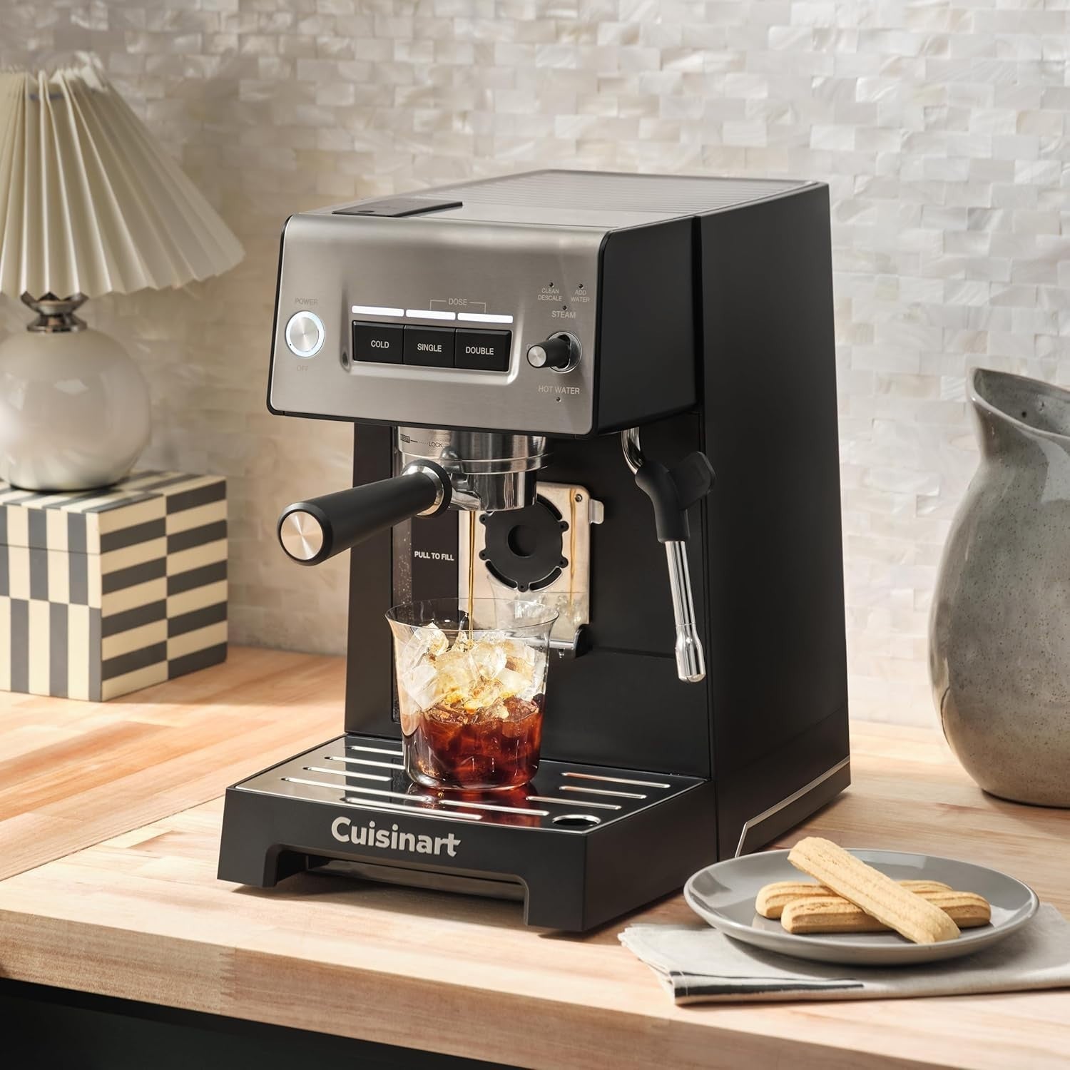 20 Bar Espresso Machine Steam Wand Cold Brew Feature Stainless Steel Black