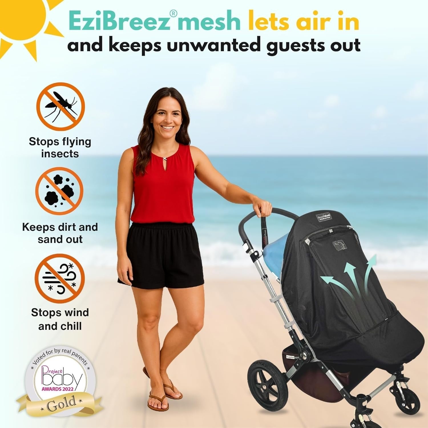Pram Sun Shade Cover UPF50+ Blackout Canopy UV Bug Protection