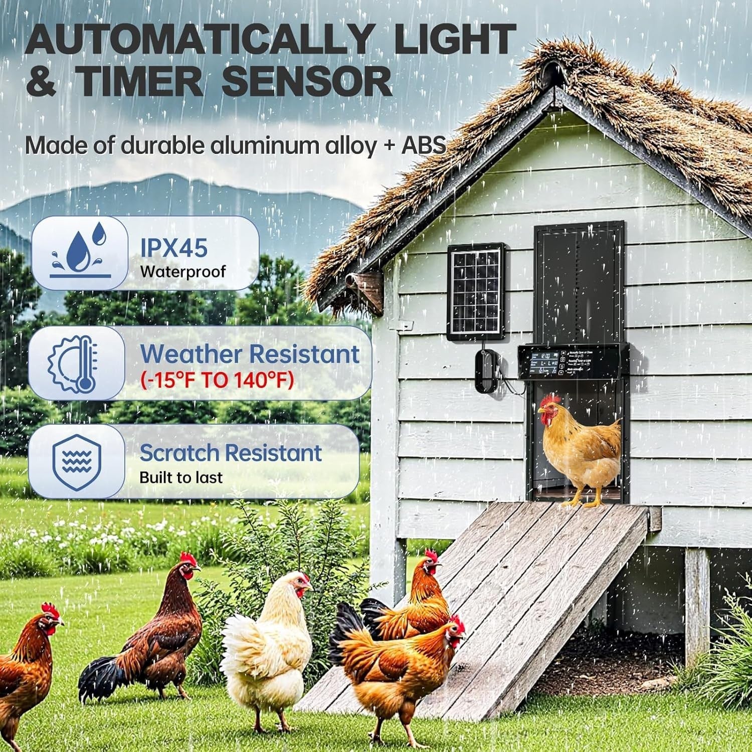 Solar Automatic Chicken Coop Door Timer Light Sensor Remote