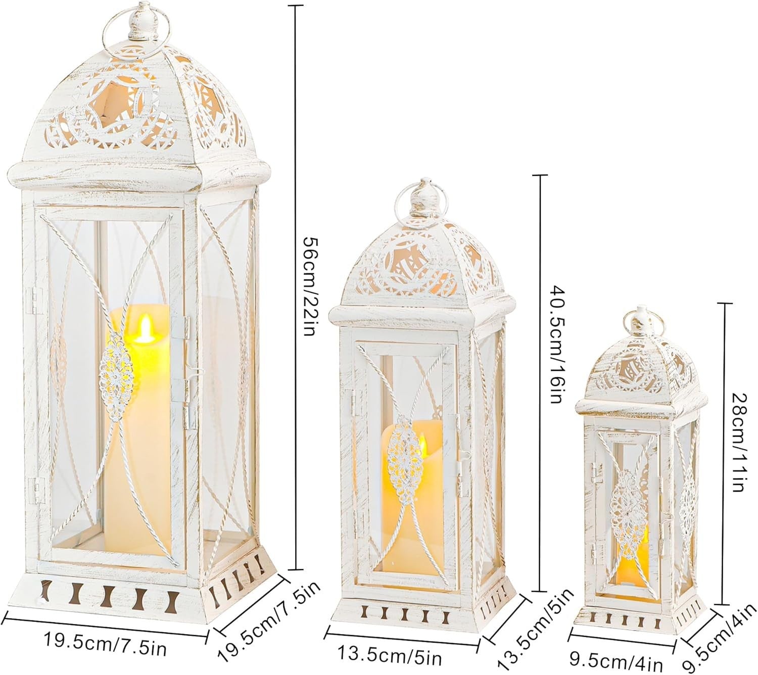 Beige Gold Lantern Set of 3 Vintage Metal Candle Holders